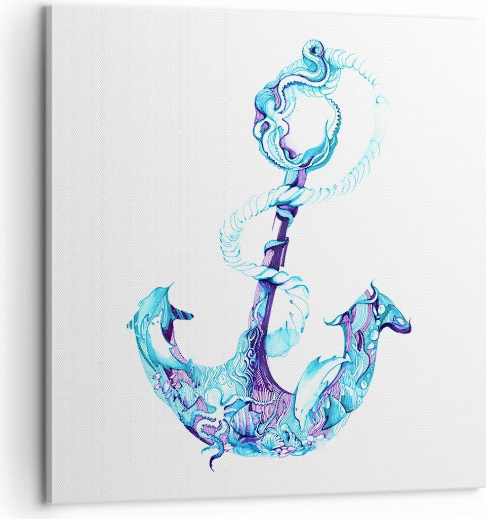 Bild auf Leinwand - Leinwandbild - Korallen Quallen Anker Seil - 60x60cm - Wand Bild - Wanddeko - Leinwanddruck - Bilder - Kunstdruck - Wanddekorat...