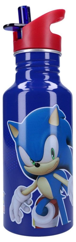 Trinkflasche Sonic der Igel Aluminium 500 ml Blau mit Drehverschluss und Strohhalm 22x7x7 cm