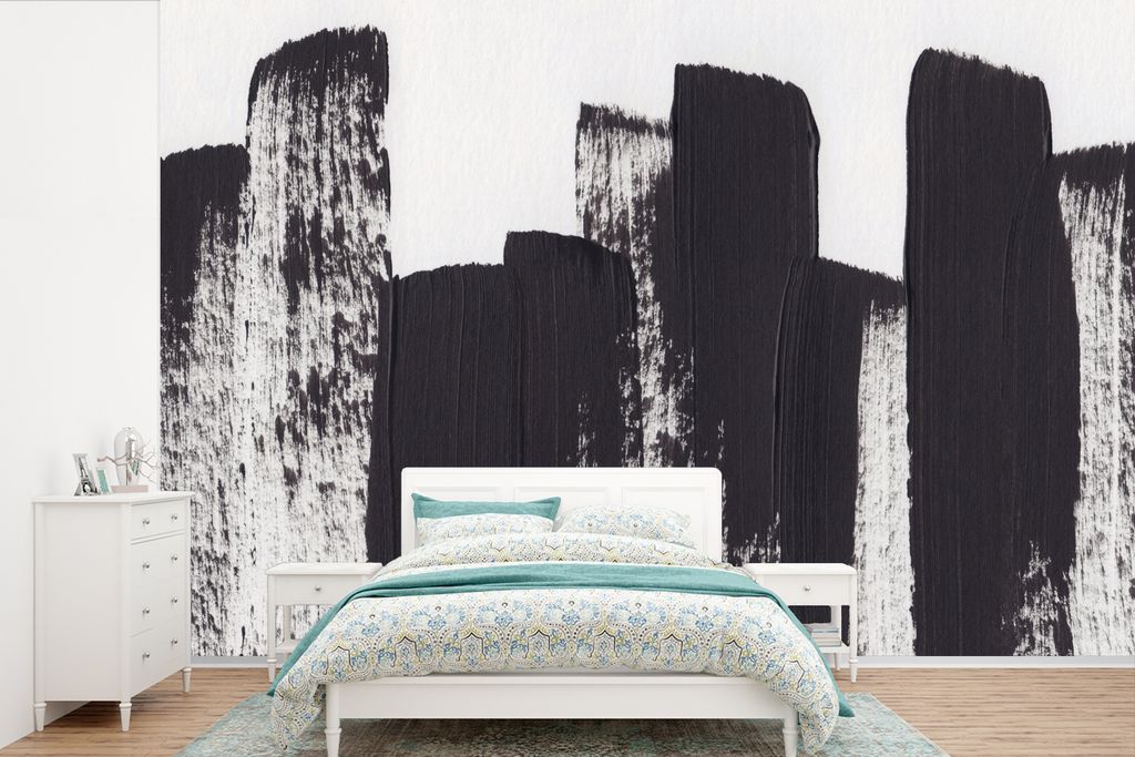 MuchoWow Fototapete für Wohnzimmer oder Schlafzimmer Wandtapete Vinyl Motivtapete Farbe - Abstrakt - Schwarz - Weiß - 420x280 cm - Zimmer für ...