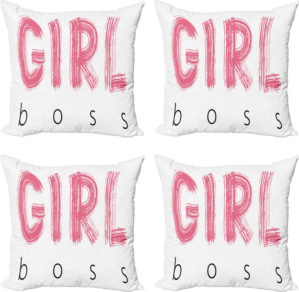 ABAKUHAUS Mädchen Boss Kissenbezug Set (4 Stück), Moderne Kalligraphie Wörter, Moderner Doppelseitiger Digitaldruck, 45 cm x 45 cm, Rosa Koksgraue