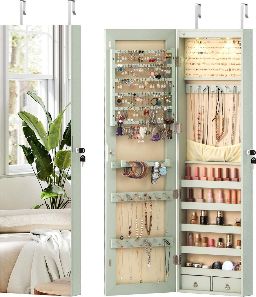 COSTWAY Schmuckschrank, Schmuckregal mit LED Beleuchtung, Produktbild 