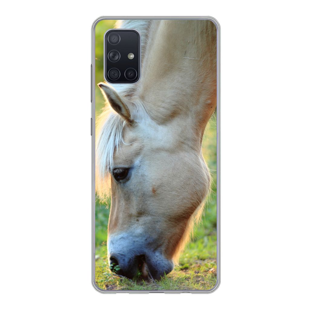 MuchoWow Handyhülle Schutzhülle Hülle für Samsung Galaxy A71 Weidendes Fjordpferd an einem Sommertag Silikon Softcase Handy Hülle - Kartenbe...