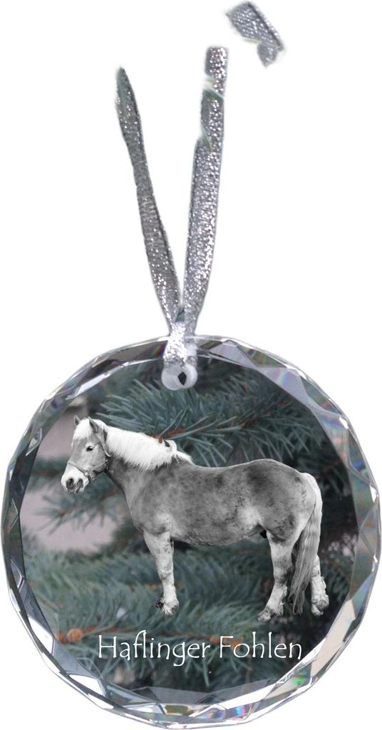 Haflinger Fohlen - Kristallkugel mit einem Foto, Pferdefoto im Kristall, personalisierter Weihnachtsbaumanhänger von der Marke Art-Dog