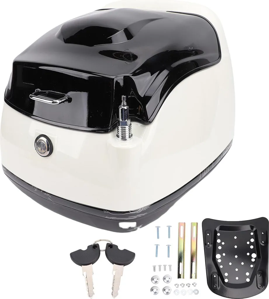 Top case rétro 38L imperméable pour moto et scooter coloris blanc