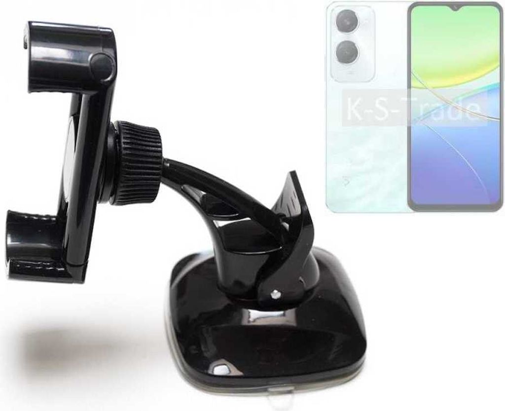 K-S-Trade kompakte Handy-Halterung Windschutzscheibe kompatibel mit Vivo Y36c Armaturenbrett schwarz Autohalterung KFZ Halter Scheiben-Halterung