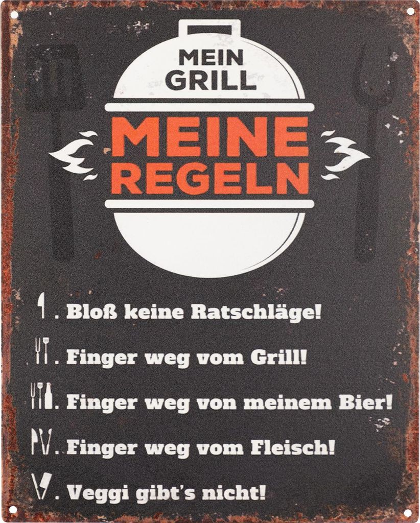 Moritz Blechschild 20 x 25 cm Mein Grill Meine Regeln Deko Metallschild Retro Vintage Retro Sprüche lustig