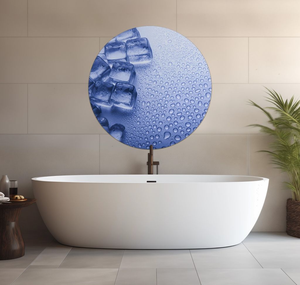 Wallario wasserfestes Poster selbstklebend 90 x 90 cm, Eiswürfel, Badezimmerposter Spritzschutz mit Hochglanzoberfläche in Glasoptik