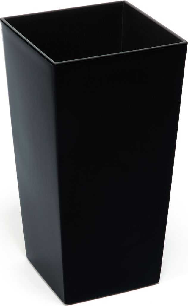 A black square planter pot on a white background.