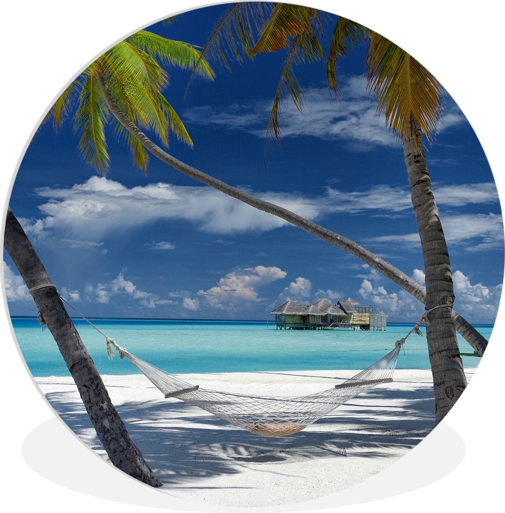 MuchoWow Rundes Wandbild - Runde Bilder Strand - Sommer - Hängematte Ø 30 cm Kreis Wanddekoration Kunststoff - Wandkreis - Wandschmuck - Schlaf...