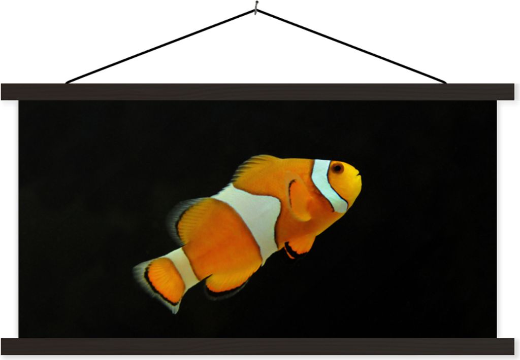 MuchoWow Textilposter Fisch - Linie - Schwarz 120x60 cm mit schwarzem Rahmen - Dekoration Schlafzimmer