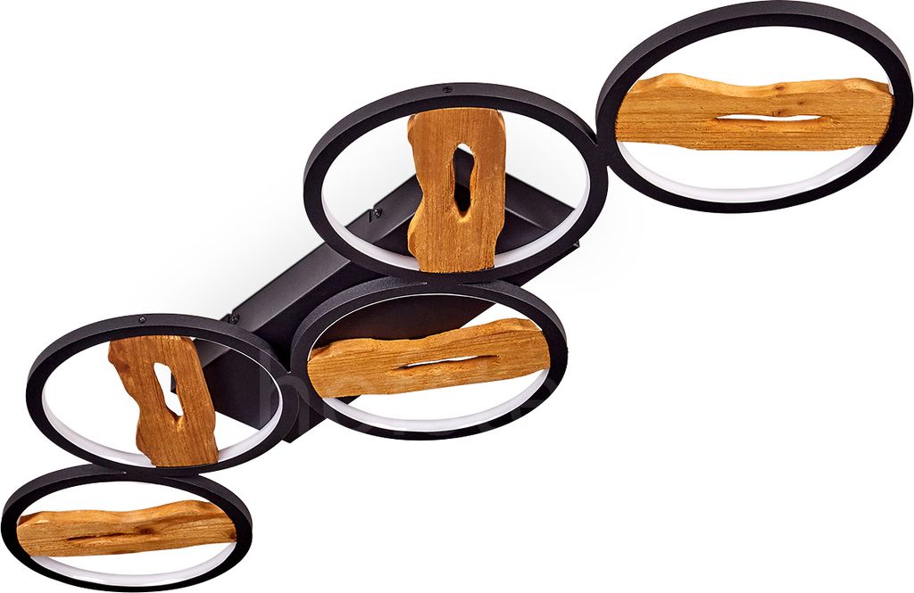 Arese dimmbare Deckenlampe aus Metall/Holz/Kunststoff in Schwarz/Natur/Weiß