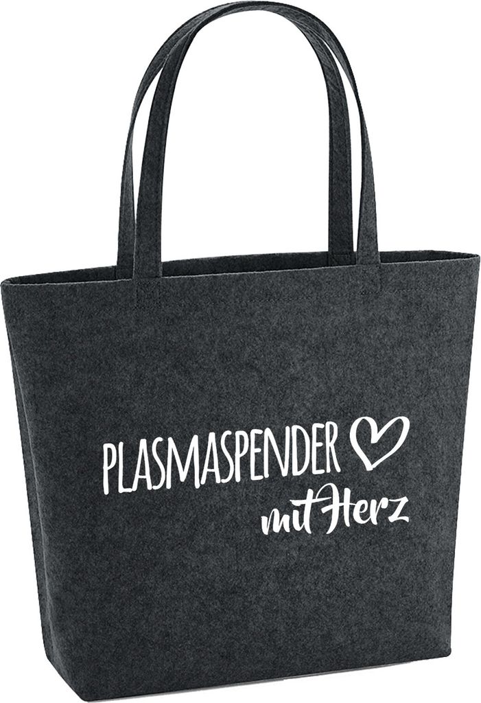 Huuraa Filzshopper Plasmaspender mit Herz 22 Liter Charcoal Melange Filztasche Geschenkidee