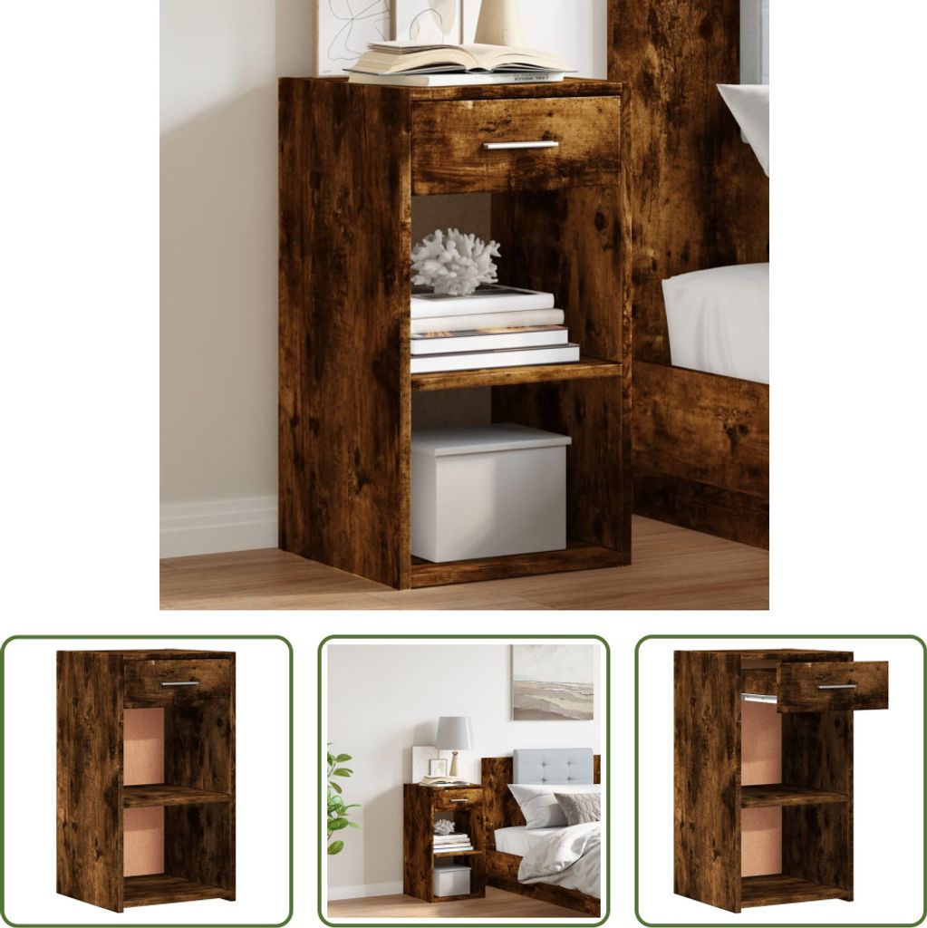 The Living Store Nachttisch Räuchereiche 35x34x65 cm Holzwerkstoff