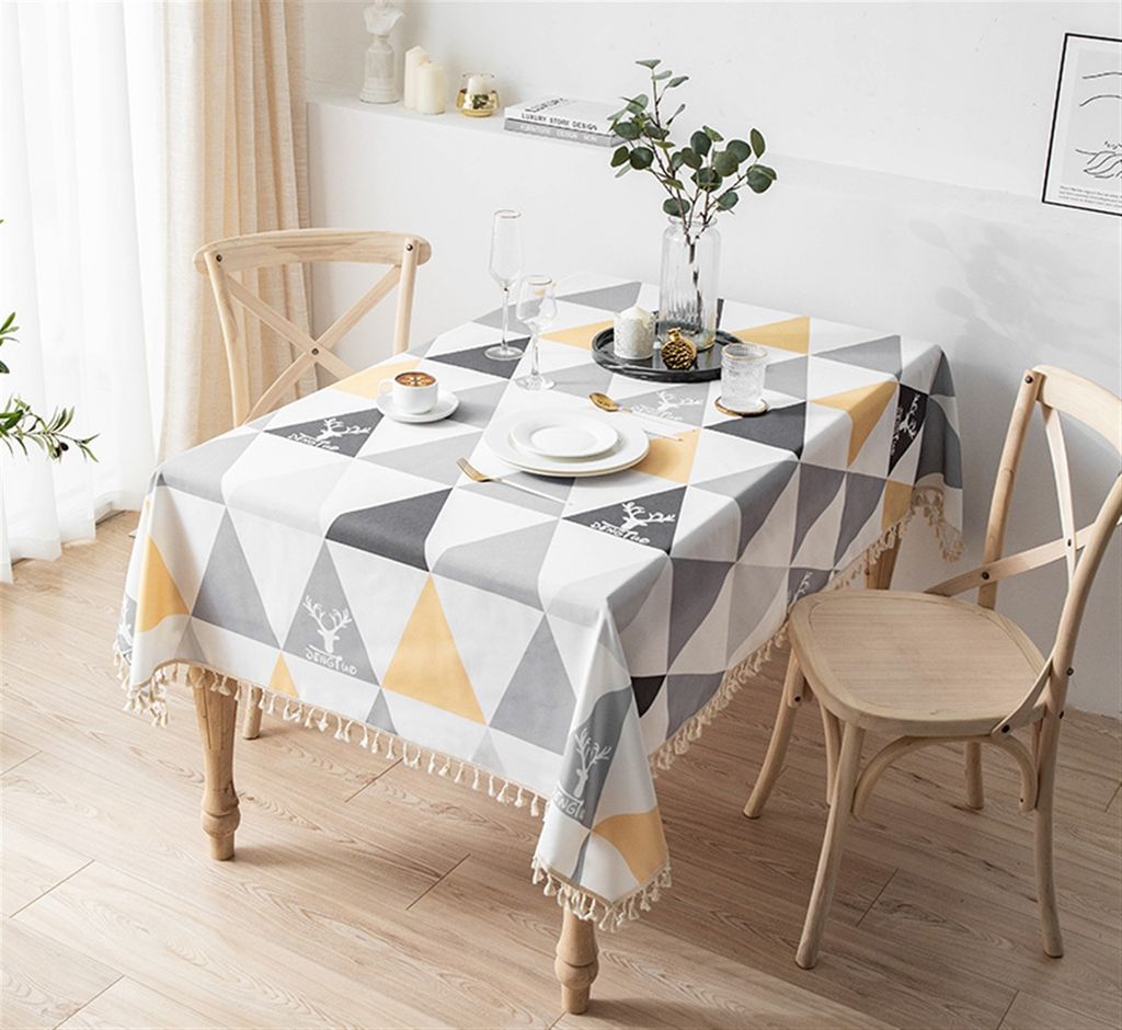 Tischdecke Rechteckig Mit Quaste Rand Antifouling Stoff Tischw?sche Dekorative Staubdichte Tischtuch Abwaschbar fš¹r Esszimmer Urlaub Tischdekora...