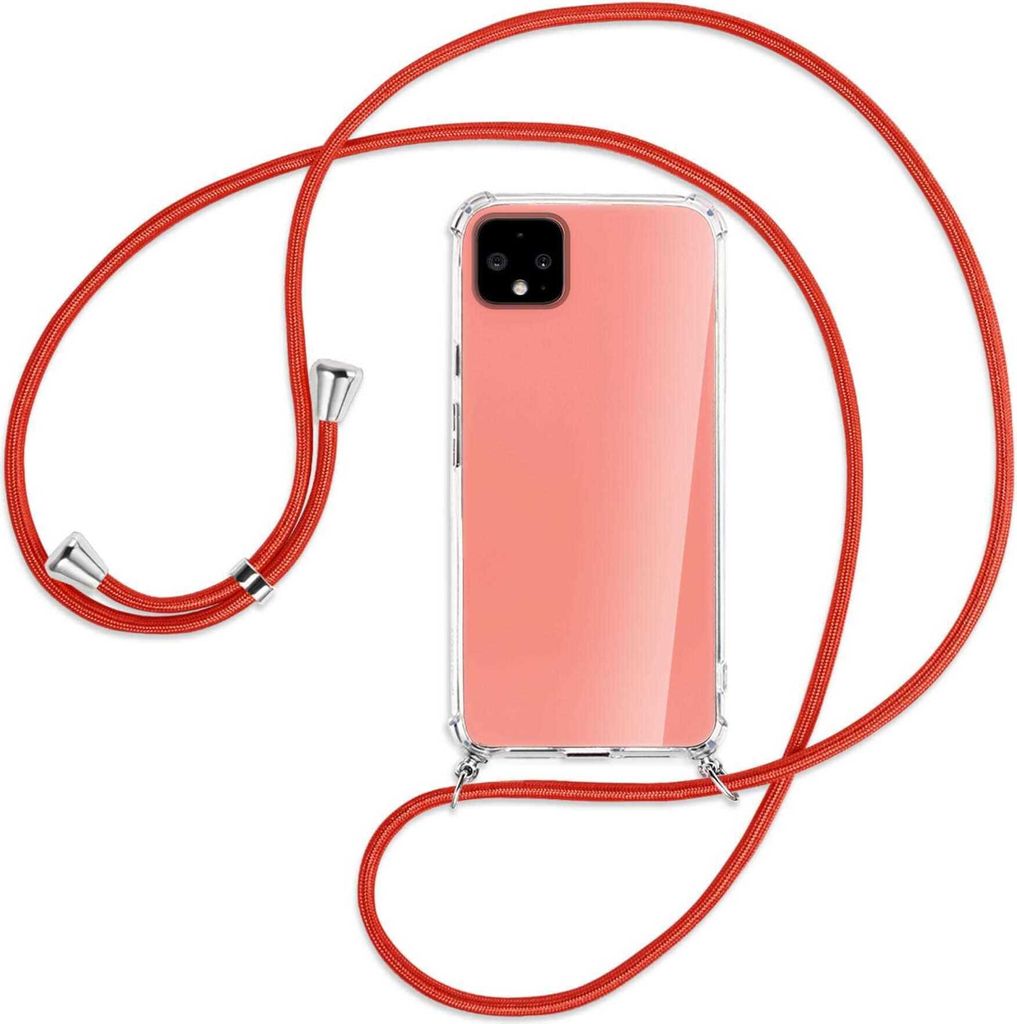 Handykette Backcover-Schutzhülle mit Band (Metall silberfarben) für Google Pixel 4 - rot