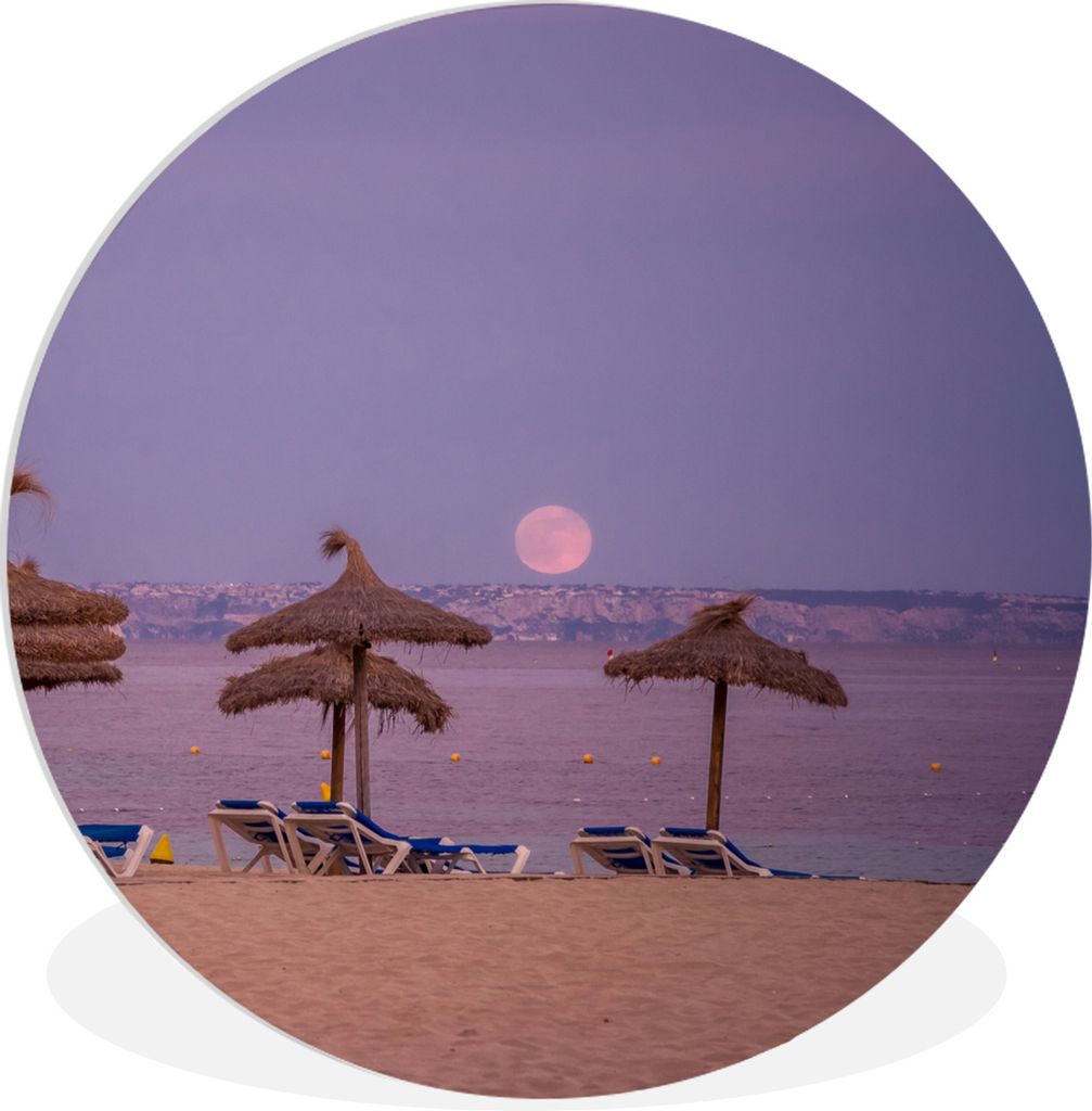 MuchoWow Rundes Wandbild - Runde Bilder Mallorca - Strand - Sonnenbänke Ø 90 cm Kreis Wanddekoration Kunststoff - Wandkreis - Wandschmuck - Wan...