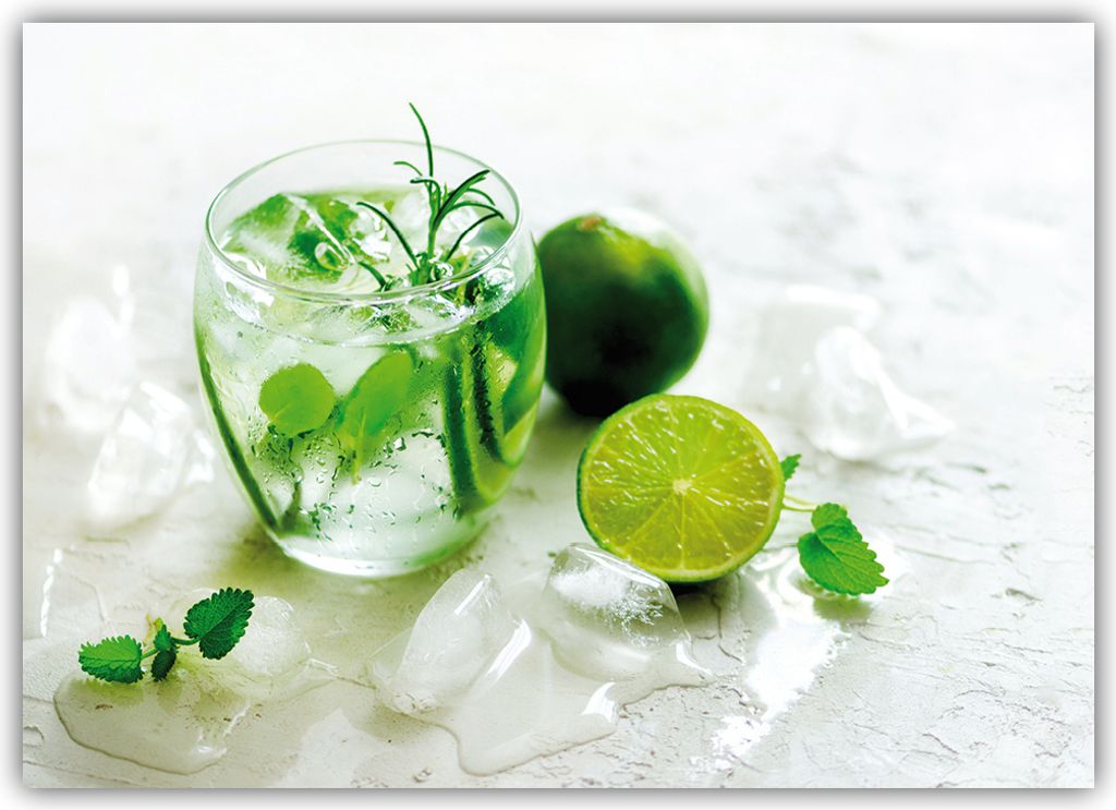 XL Poster 70 x 50cm (F-252) Wasserglas mit Limette und Pfefferminze auf Eis (Plakate Lieferung gerollt!)