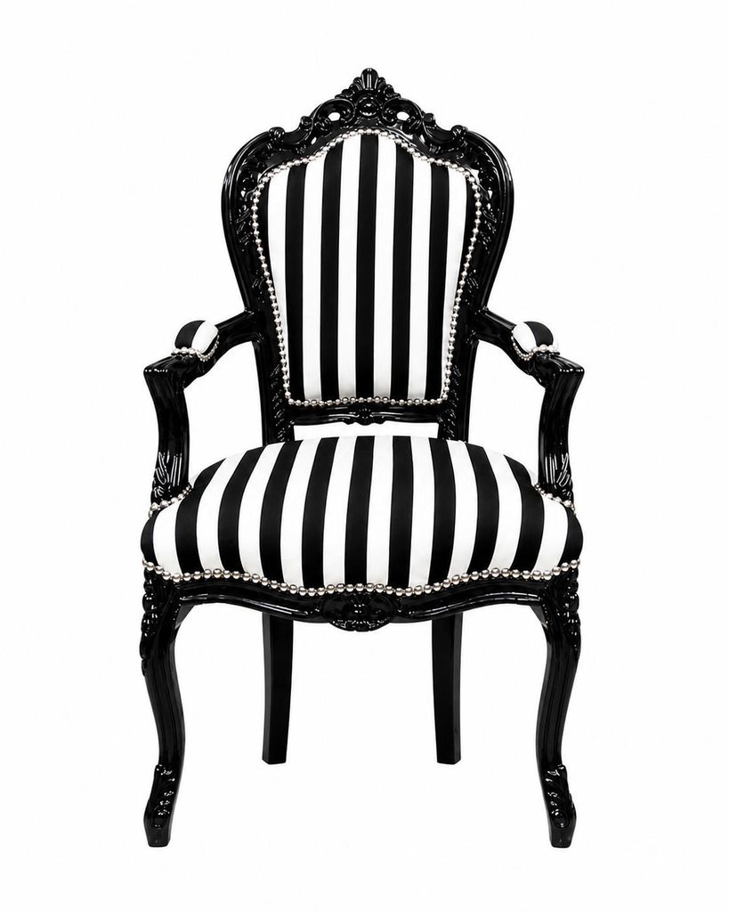 Barockstuhl Barock Stuhl Armlehne Zebra Schwarz Weiß Stoff Produktbild 