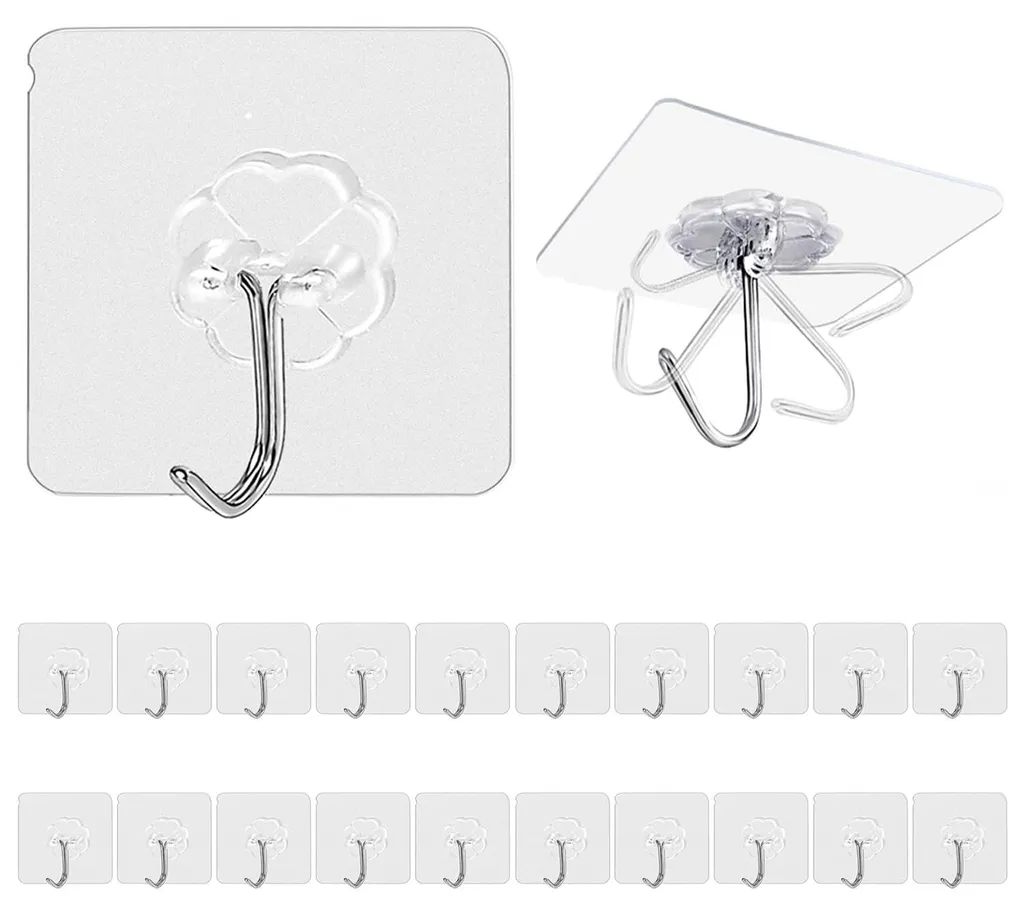Crochets robustes sans trou pour murs lisses lot de 20 transparents