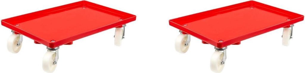 SparSet 2x Transportroller für Euroboxen 60x40cm mit Kunststoffräder rot | Geschlossenes Deck | 4 Lenkrollen | Traglast 300kg | Kistenroller Logi...