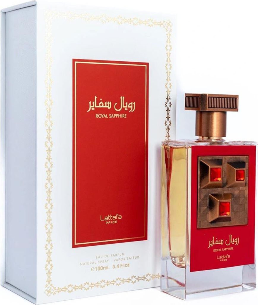 A perfume bottle and its box are displayed against a white background.