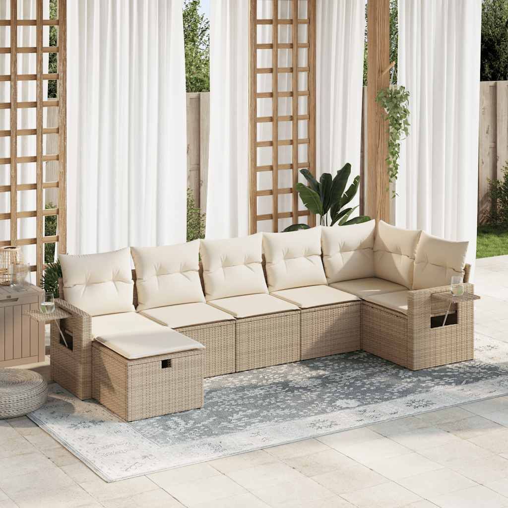 "2026 Promotion" 7-tlg. Garten-Sofagarnitur/Terrassenmöbel - mit Kissen - Beige Poly Rattan - Gartenmöbelset CC17994