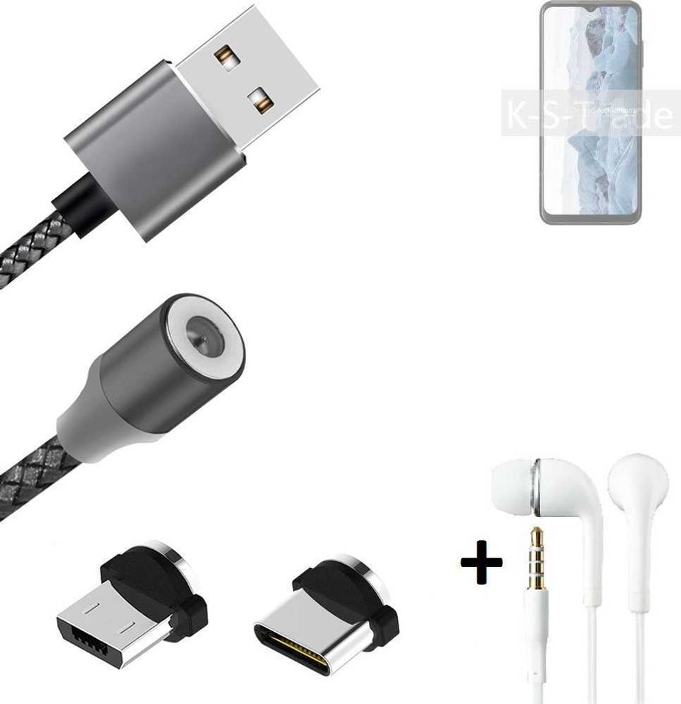 K-S-Trade Hochwertiges Magnet-Lade-kabel Sync-Kabel Daten-Kabel + Kopfhörer kompatibel mit Nokia G60 5G mit USB-Typ-C-Anschluss und
