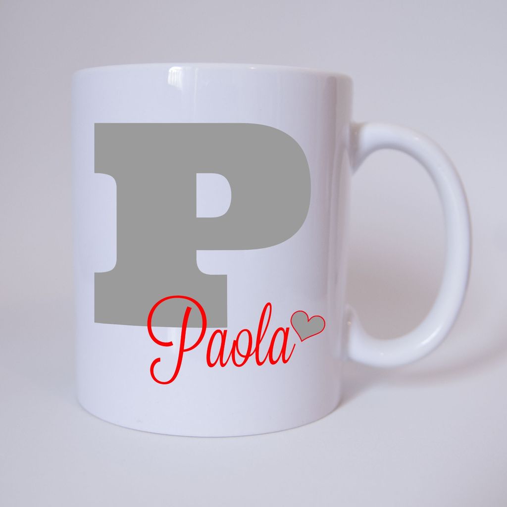Namenstasse Buchstabe P, individueller Name (Grau/Rot) / Tasse / Kaffeetasse / Kaffeebecher