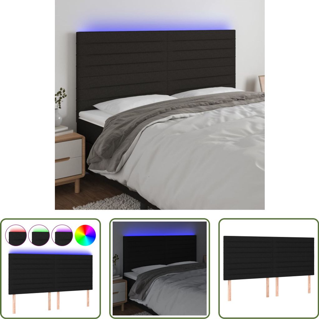 The Living Store LED Kopfteil Schwarz 160x5x118/128 cm Stoff