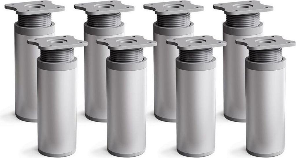 8er Set sossai moderne runde Möbelfüße in Aluminium Design 80mm höhenverstellbar Schrankfüße Sockelfüße