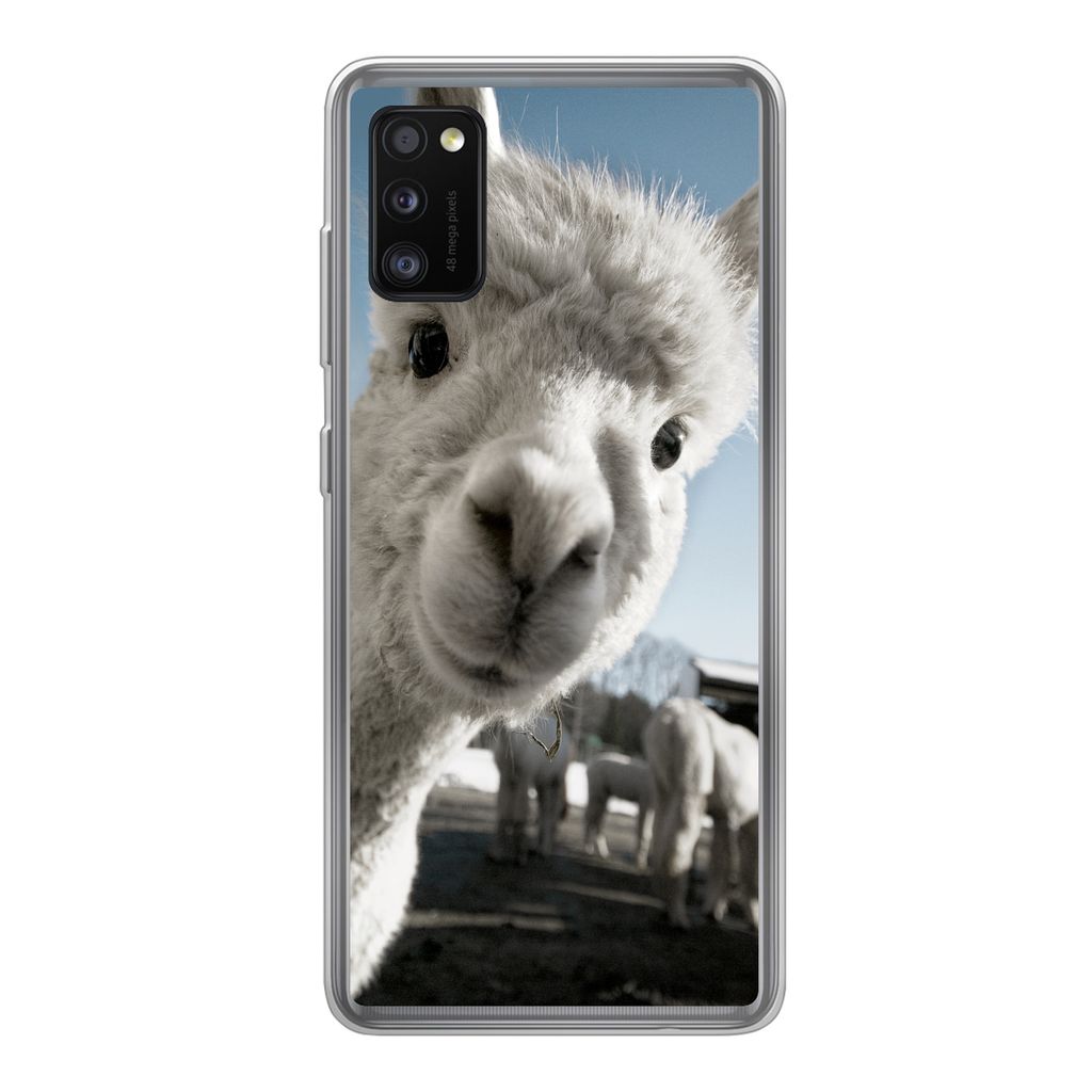 MuchoWow Handyhülle Schutzhülle Hülle für Samsung Galaxy A41 Alpaka - Weiß - Tier Silikon Softcase Handy Hülle - Mobiltelefon