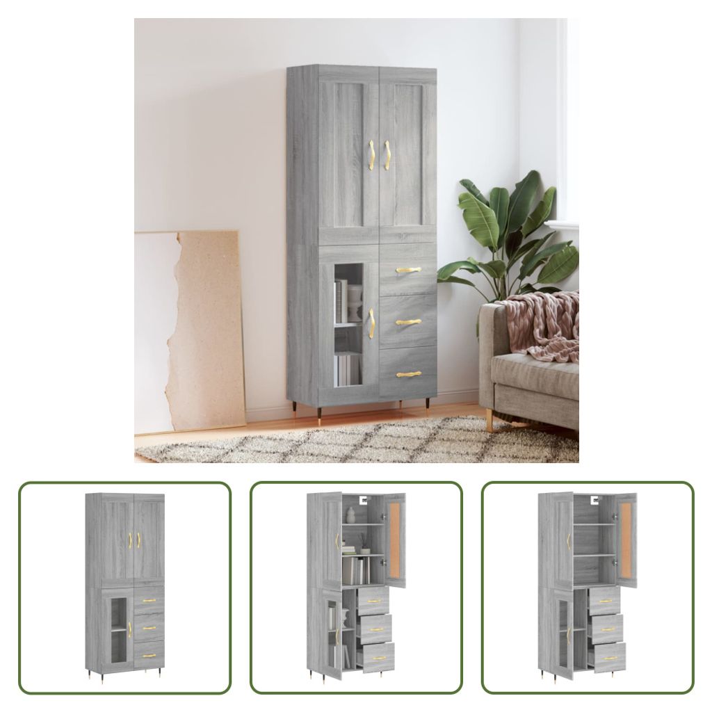 The Living Store Highboard Grau Sonoma 69,5x34x180 cm Holzwerkstoff