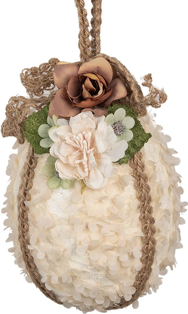 Clayre & Eef Oster-Anhänger Ei Ø 11x17 cm Beige Textil