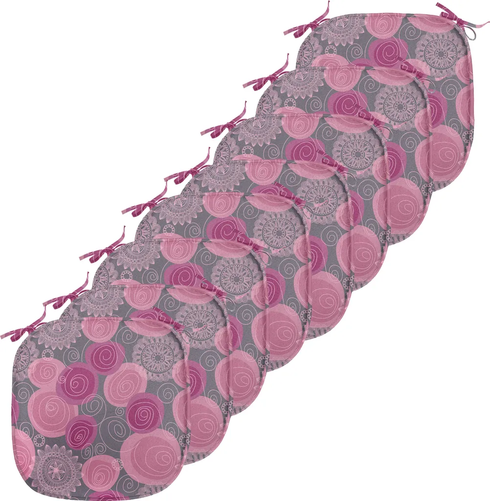 ABAKUHAUS Galettes de Chaise Rose et Gris à Motifs Cercles, Lot de 8
