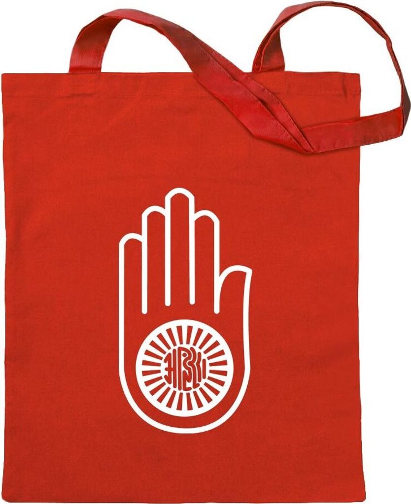 Kiwistar - Baumwolltasche - rot - Jain Hand Ahimsa - Tragetasche Stoffbeutel Umhängetasche Langer Henkel