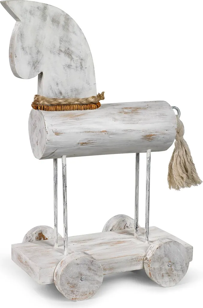 Statue de Cheval Roulant Décorative en Bois Blanc - Objet d'Art Artisanal