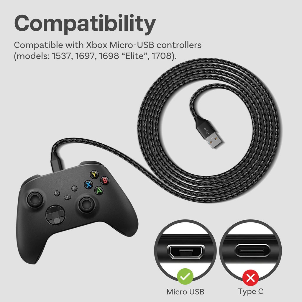 USB Ladekabel für Xbox 3m USB-A auf Micro-B 2 Stk – für Controller 18W 480Mbp
