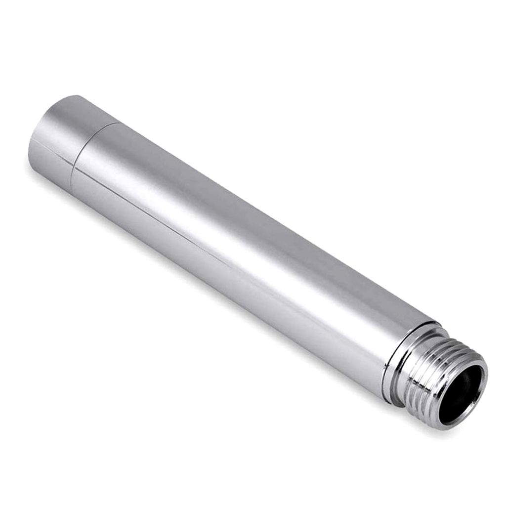 A single chrome-plated shower extension pipe shown against a white background.