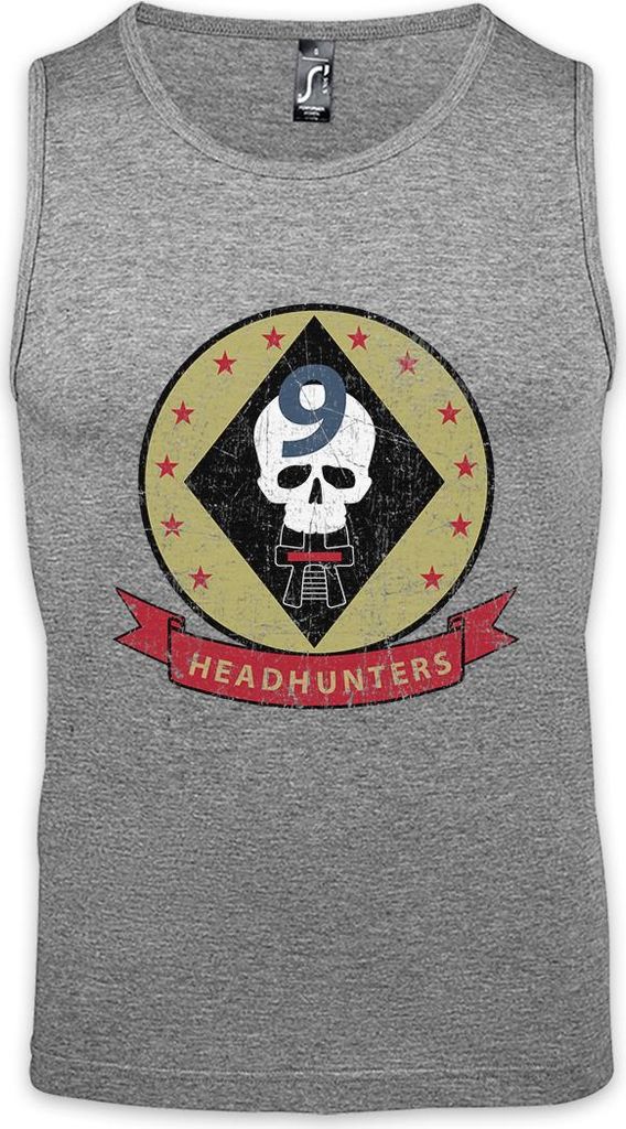 Urban Backwoods Headhunters Squadron Patch, Ärmelloses T-Shirt, Farbe: Hellgrau, Größe: 3XL