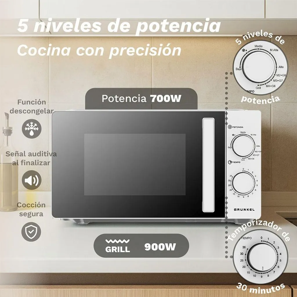 Micro-onde combiné gril 20 litres Grunkel - Cuisson rapide 700W EU - 4