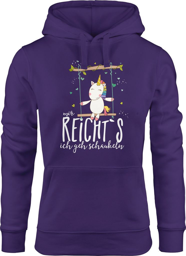 Damen Kapuzen-Pullover Hoodie Einhorn auf Schaukel Mir reicht`s ich geh schaukeln Spruch Moonworks lila XL