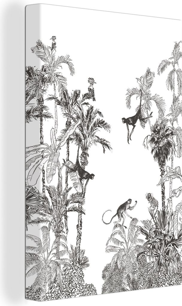 OneMillionCanvasses - Leinwandbilder - 90x140 cm, Dschungel - Schwarz - Weiß - Affe, Wandbilder Kunstdruck Wanddekoration - Foto auf Leinwand - ...