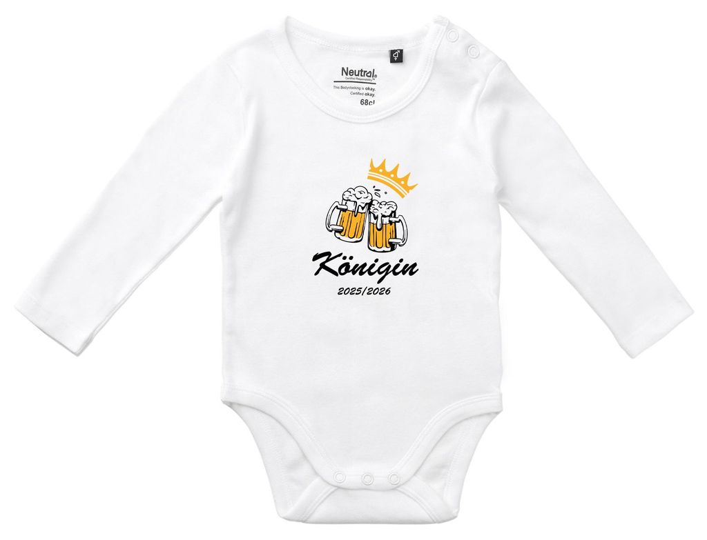 Huuraa Baby Body Königin 2025/26 Schützenfest 80 White Baumwolle Fairtrade Langarmbody Geschenkidee