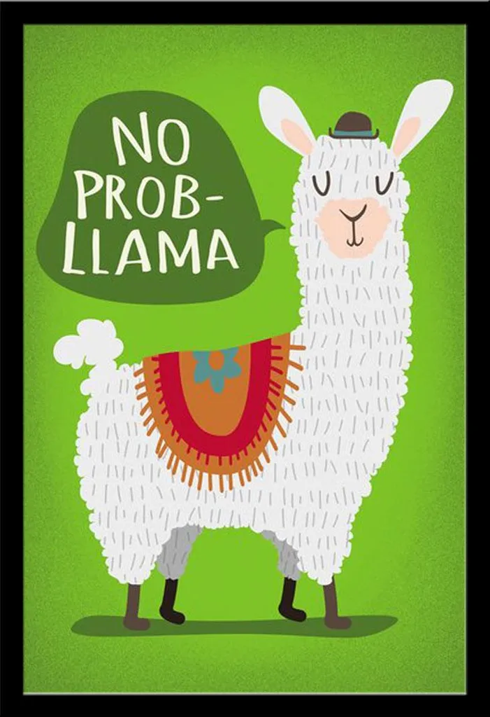 Poster Llama No Probllama avec cadre MDF noir Shinsuke 61x91.5 cm
