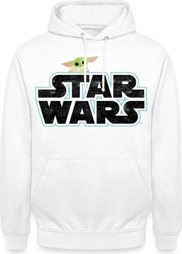 Star Wars: Mandalorian Schriftzug Mit Grogu Uni Hoodie, 3XL, Weiß