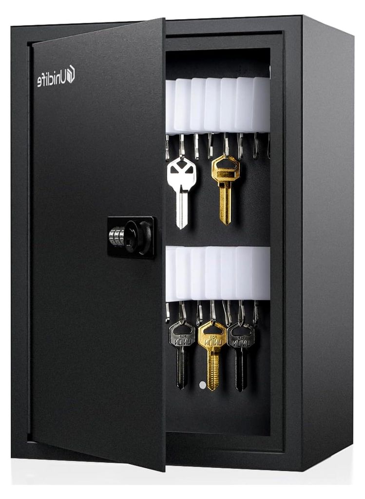 Schlüsselschrank für 40 Schlüssel mit Zahlenschloss und wiederherstellbarem Code, Organizer für schwarze Schlüssel an der Wand mit Schlitzrega...