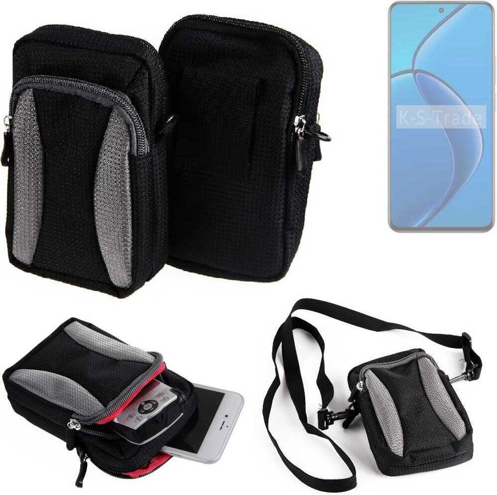 K-S-Trade Holster Schutz Hülle kompatibel mit Realme 12 4G Handy Hülle Gürteltasche Umhängetasche mit Zusatzfach schwarz
