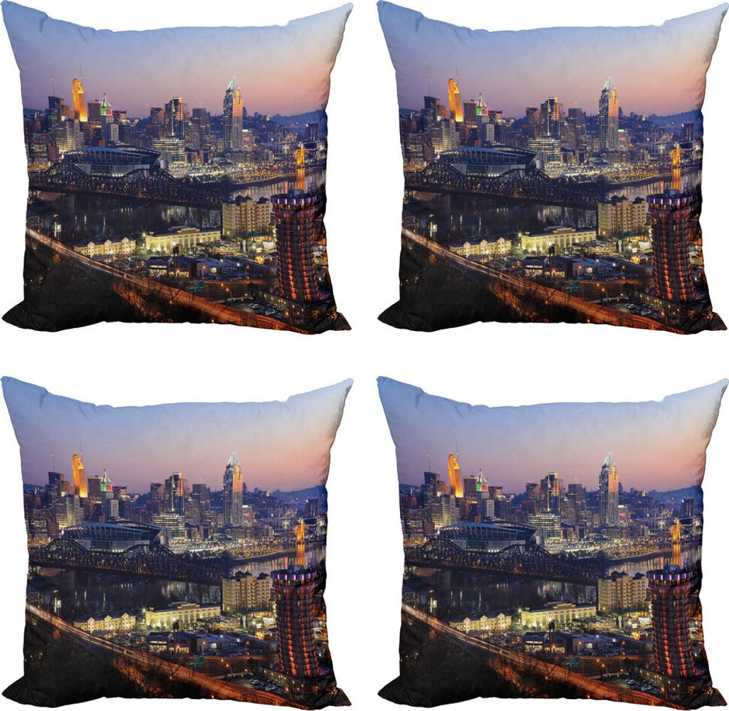 ABAKUHAUS Cincinnati Kissenbezug Set (4 Stück), Urban Life Details zum Thema, Moderner Doppelseitiger Digitaldruck, 45 cm x 45 cm, Mehrfarbig