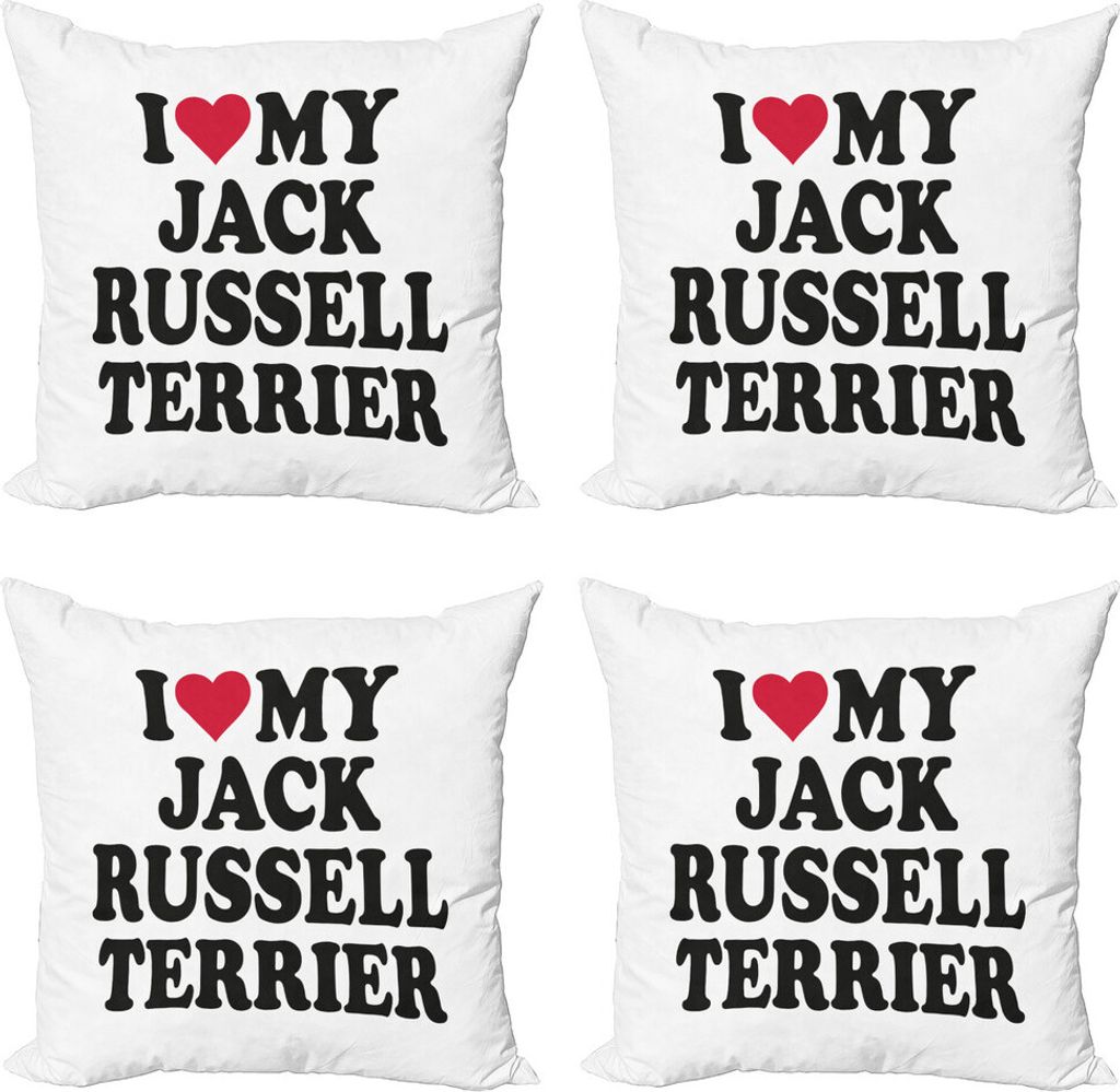 ABAKUHAUS Jack Russell Kissenbezug Set (4 Stück), I Love My Dog Wörter, Moderner Doppelseitiger Digitaldruck, 40 cm x 40 cm, Dunkler Coral Koksgraue