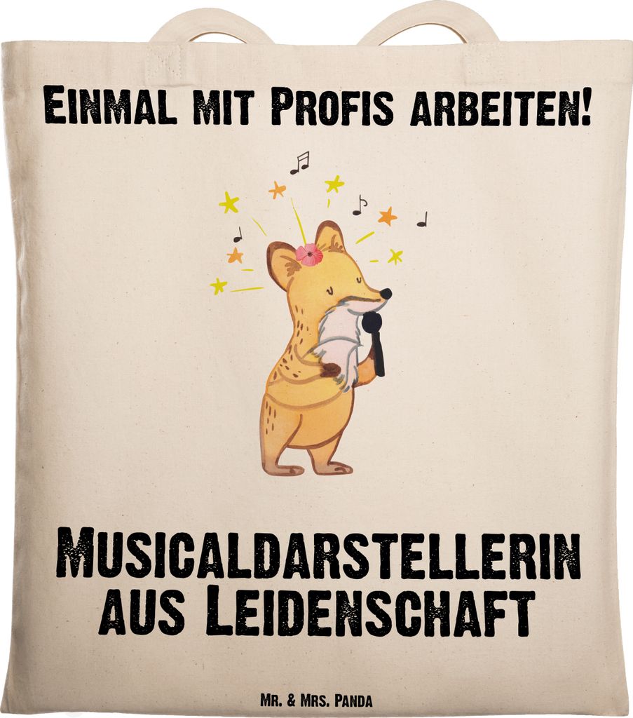 Mr. & Mrs. Panda Tote Bag Musicaldarstellerin Leidenschaft - Transparent - Geschenk, Uni Tasche, Jutebeutel, Laptoptasche, Schultasche, Shopping